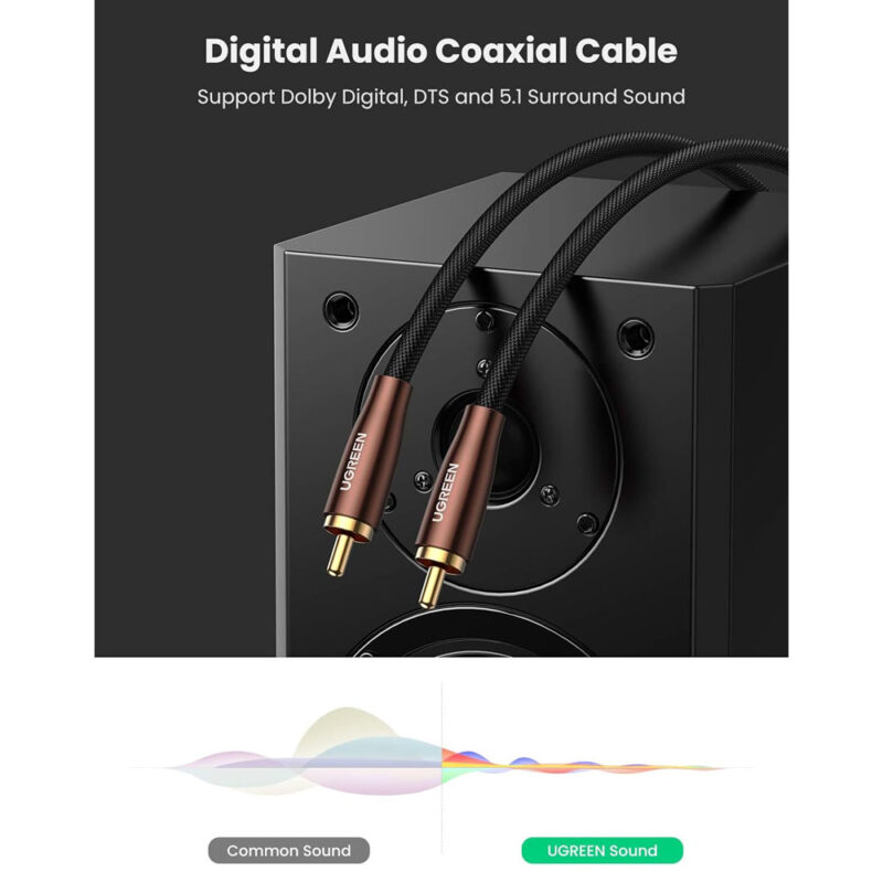 Cabo de Áudio Ugreen Coaxial Rca Macho 5.1 S/pdif 1M Preto