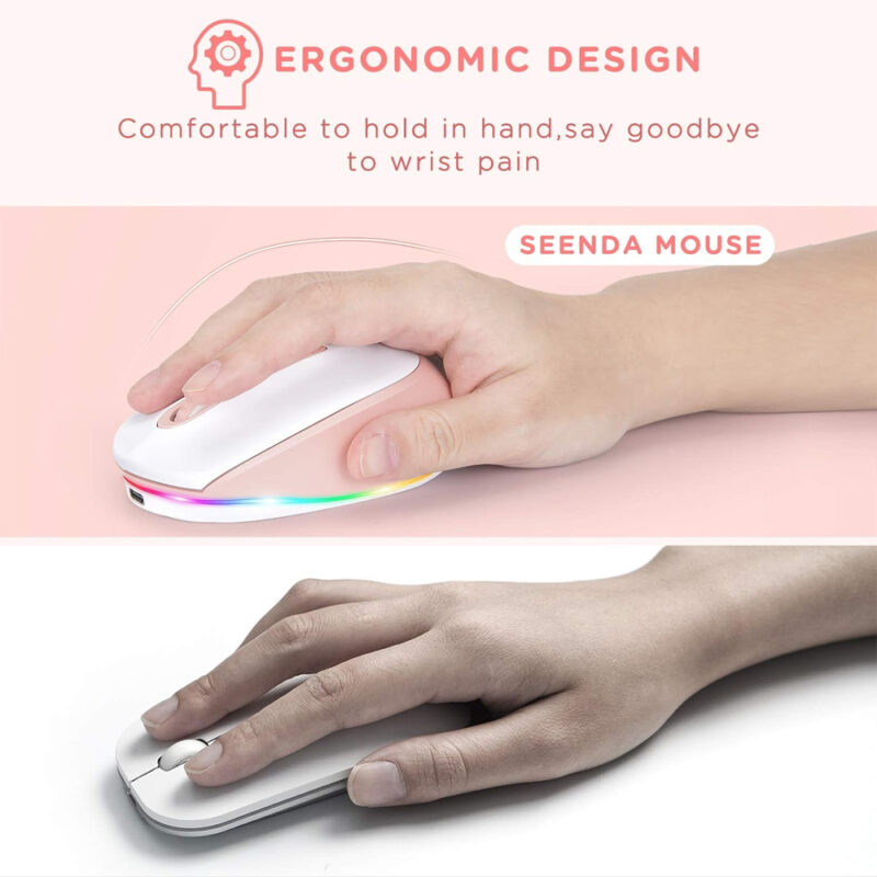 Mouse Sem Fio Seenda Iwg Fgm02 Recarregável Rosa Branco