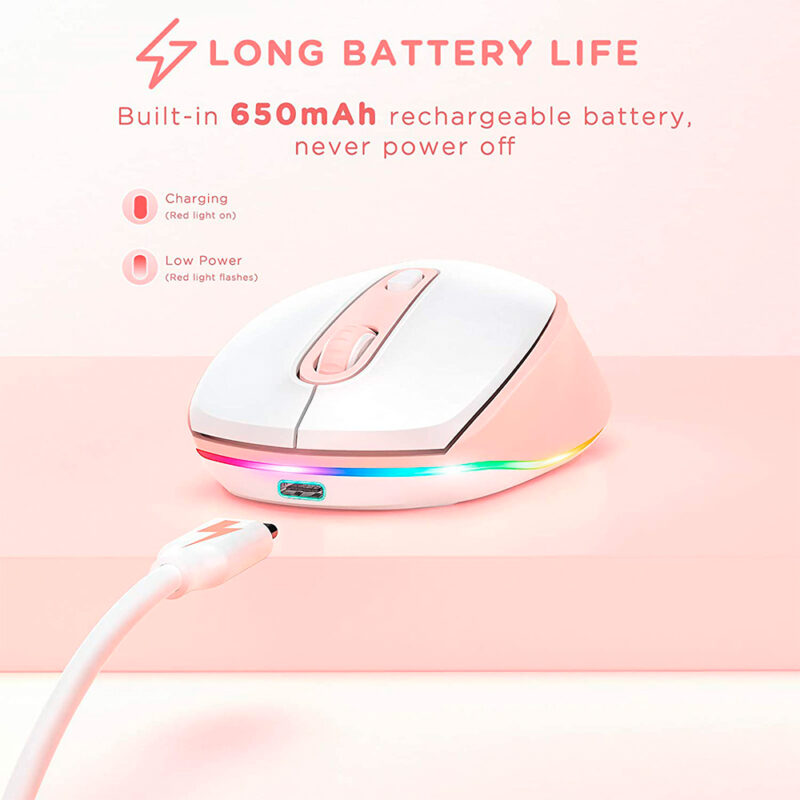 Mouse Sem Fio Seenda Iwg Fgm02 Recarregável Rosa Branco