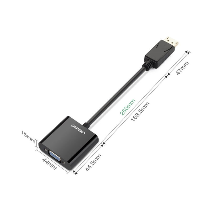 Adaptador Vídeo Ugreen DisplayPort Macho p/Vga Fêmea Preto