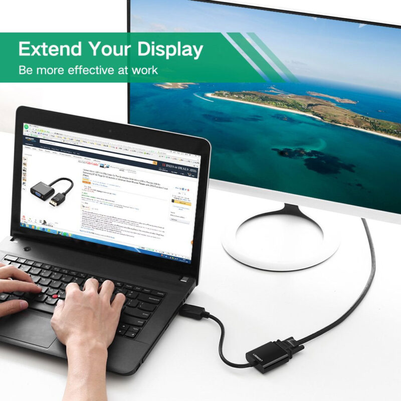 Adaptador Vídeo Ugreen DisplayPort Macho p/Vga Fêmea Preto