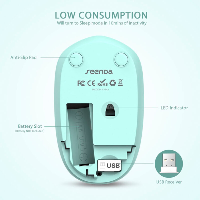 Mouse Sem Fio Seenda Wgsb 012 Mouse Wireless 2.4G Verde Mint