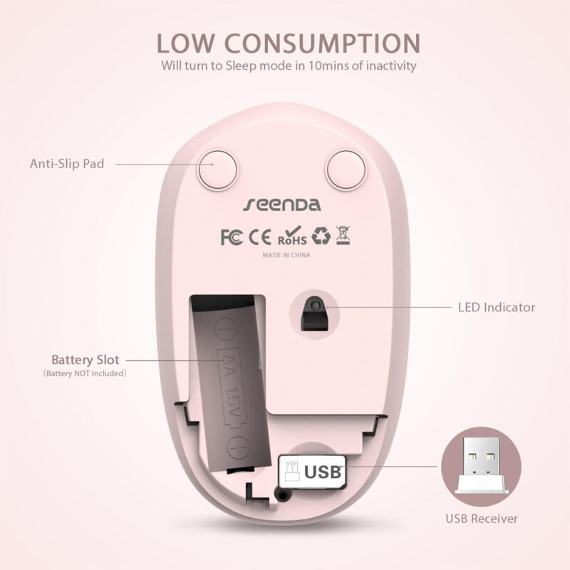 Mouse Sem Fio Seenda Wgsb 012 Mouse Wireless 2.4G Rosa