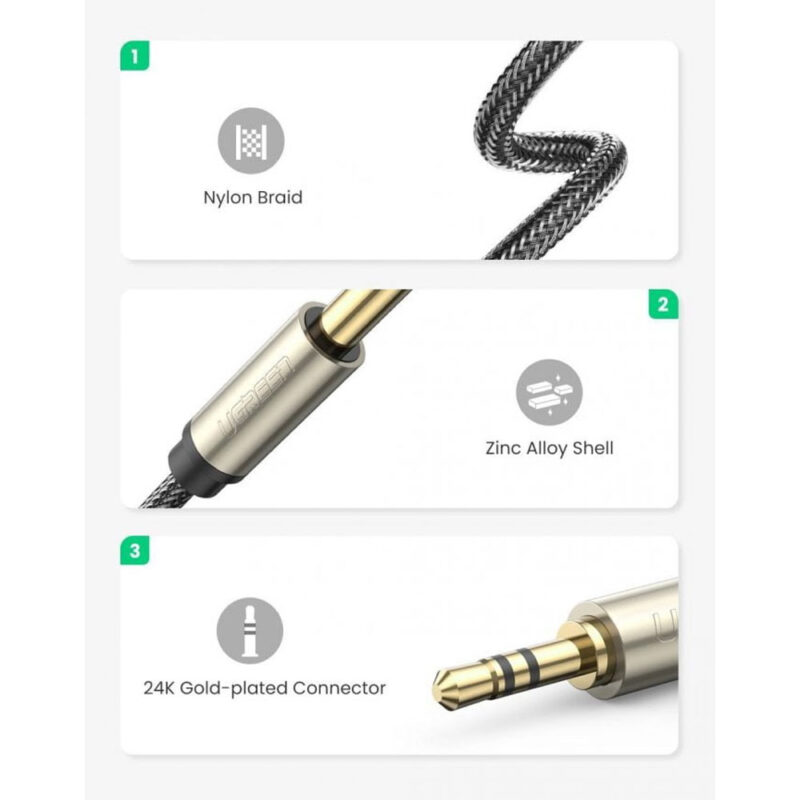 Cabo de Áudio Ugreen 3.5mm Macho para 6.35mm Macho 5M Preto