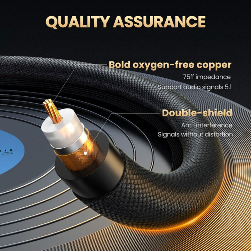 Cabo de Áudio Coaxial Ugreen Rca Macho/Macho 2M Cobre Preto