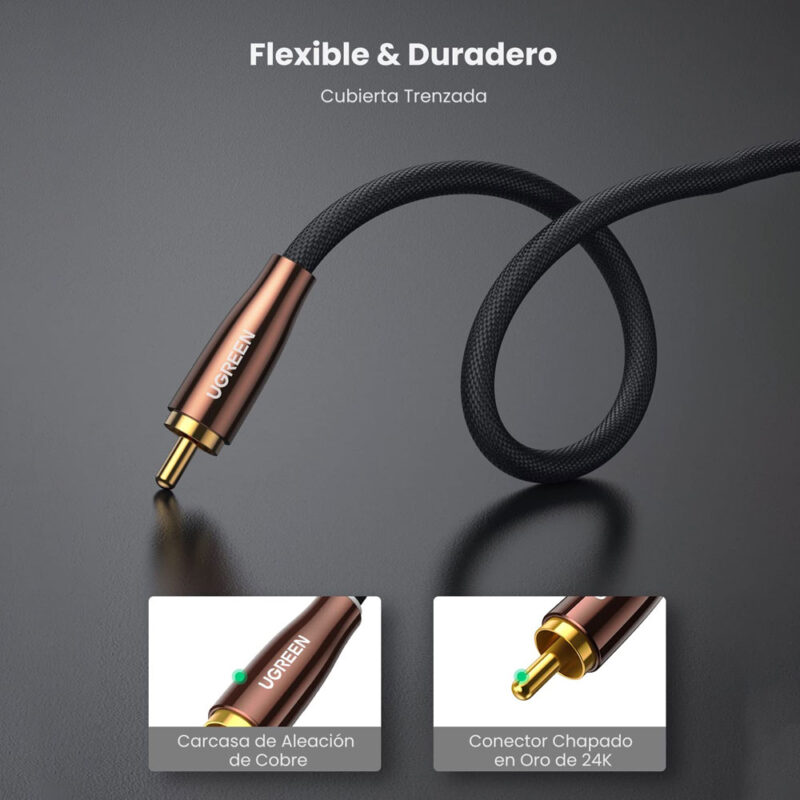 Cabo de Áudio Coaxial Ugreen Rca Macho/Macho 2M Cobre Preto
