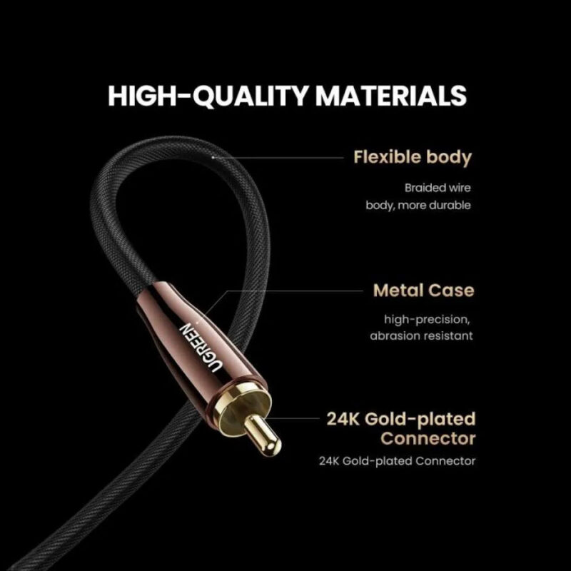 Cabo de Áudio Coaxial Ugreen Rca Macho/Macho 2M Cobre Preto