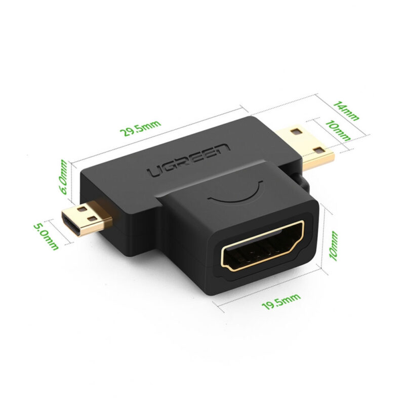 Adaptador Ugreen Micro Hdmi + Mini Hdmi Macho pra Hdmi Fêmea