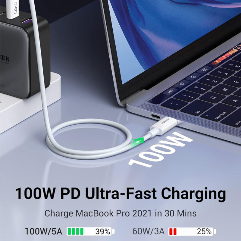 Cabo Dados Ugreen Usb 4.0 Tipo C 3 Gen Macho 8k 0.8M Branco