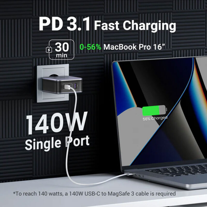 Carregador de Parede Ugreen Usb A/C 140W p/Android Ios Preto