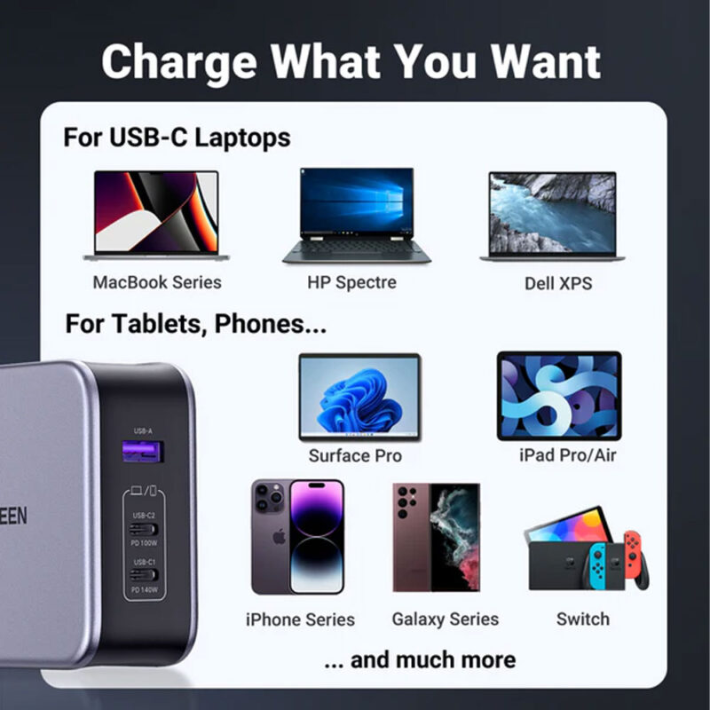 Carregador de Parede Ugreen Usb A/C 140W p/Android Ios Preto