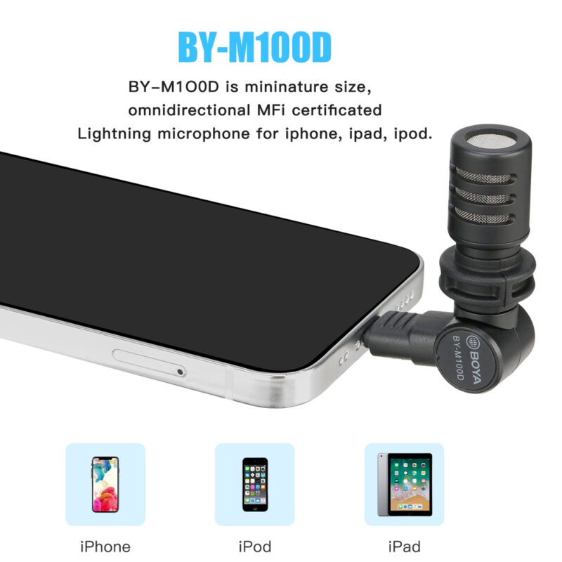 Microfone Portátil Boya By-m100d Mfi Dispositivos Ios Preto