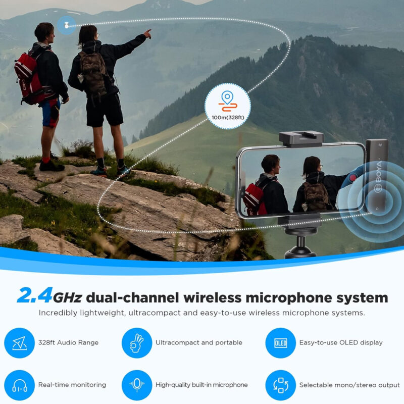 Microfone Lapela 2.4Gh Boya By-xm6-s4 Dispositivos Ios Preto