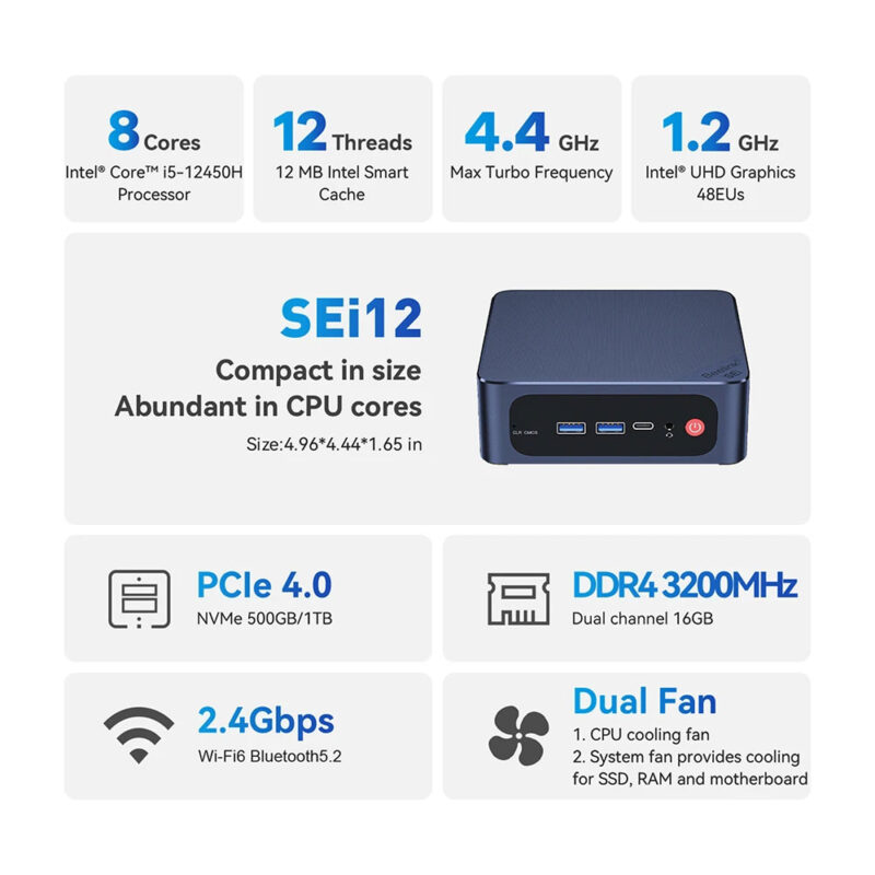 Beelink Mini Pc  Sei12 Max 500gb 16gb Processador i5 12450H