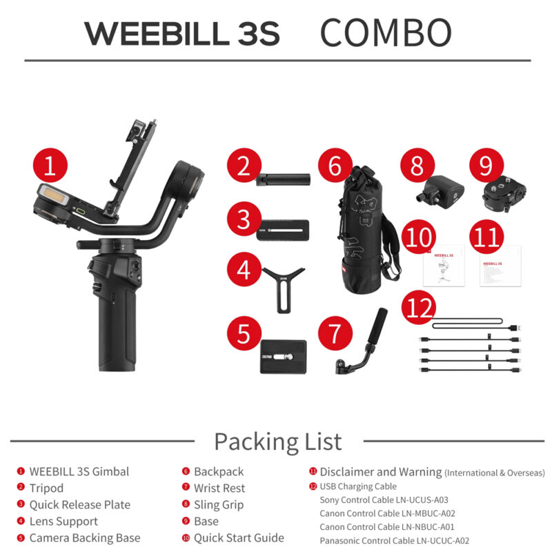 Estabilizador Zhiyun Weebill 3S Combo Gimbal p/Câmera Preto