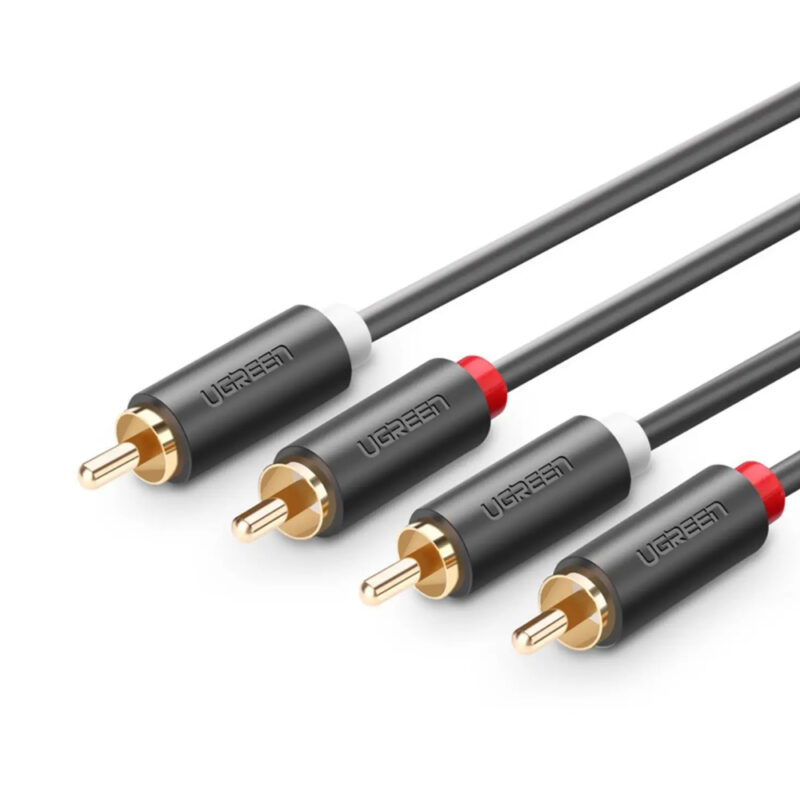 Cabo de Áudio Estéreo Ugreen 2Rca Macho/Macho Hi-Fi 3M Preto
