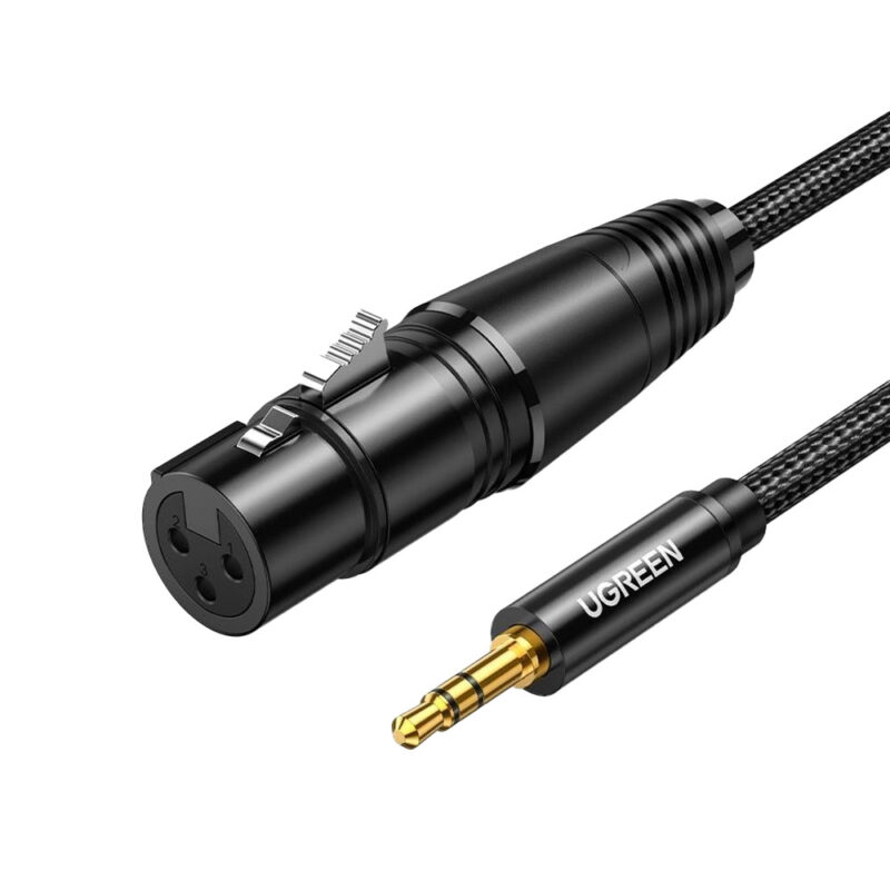 Cabo de Áudio Microfone Ugreen 3.5mm para Xlr Fêmea 1M Preto