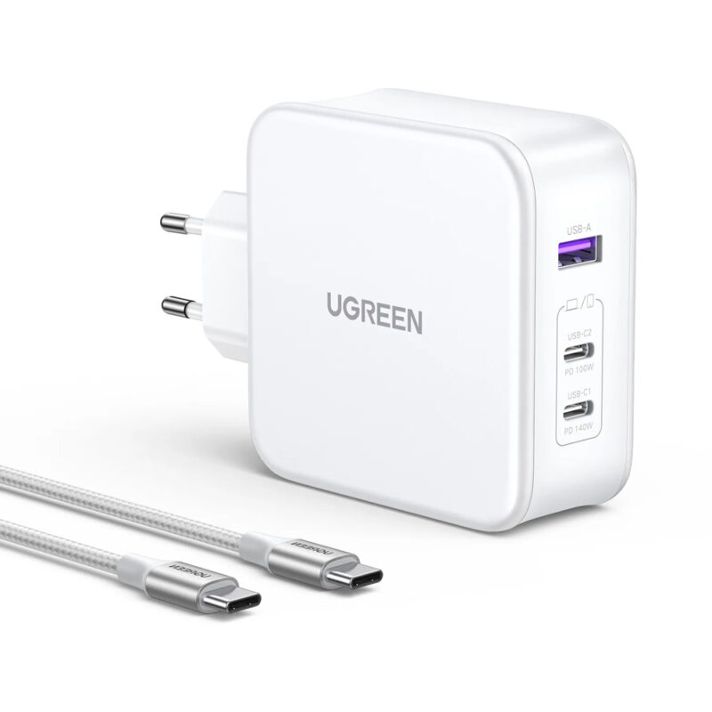 Carregador Ugreen Usb A/C 140W GaN Tech+Cabo Usb C 2M Branco