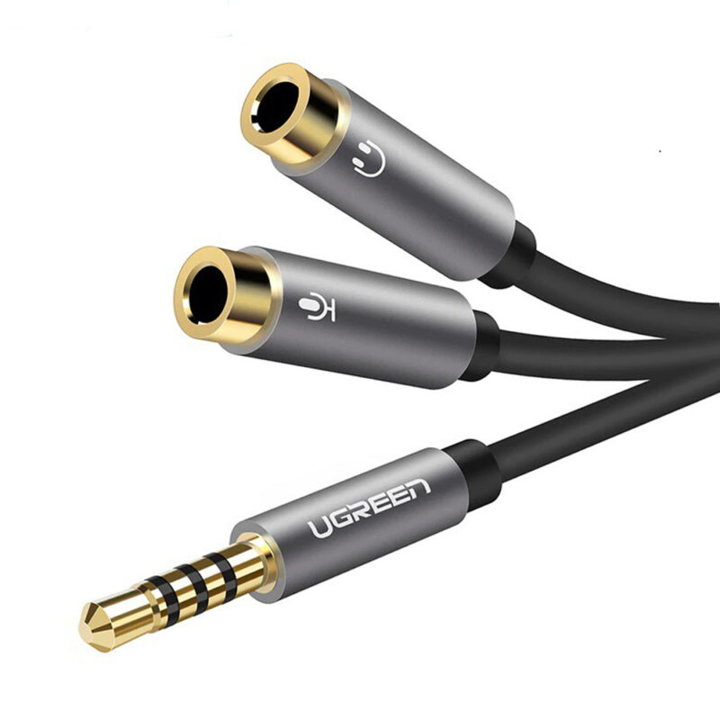 Cabo Divisor Áudio Ugreen 3.5mm p/ 2 3.5mm Fêmea 20cm Preto