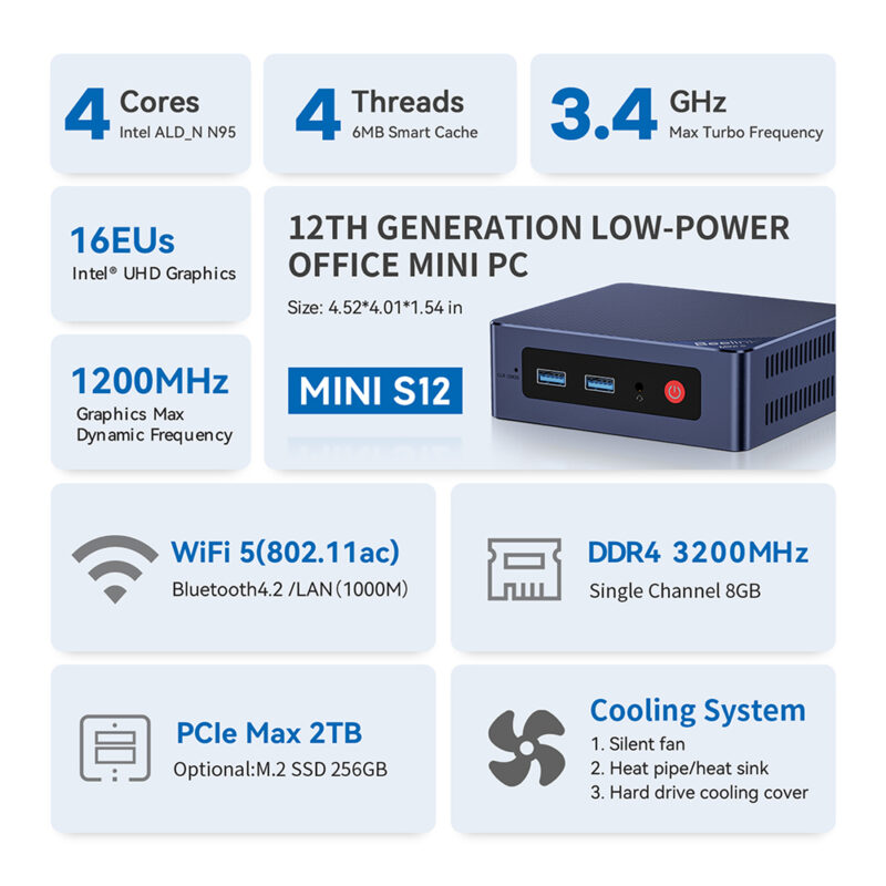 Mini Pc Beelink Mini S Processador Intel Lake N95 256gb 8gb