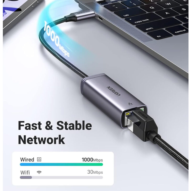 Adaptador Rede Internet Ugreen Usb C p/Rj45 Ethernet Cinza