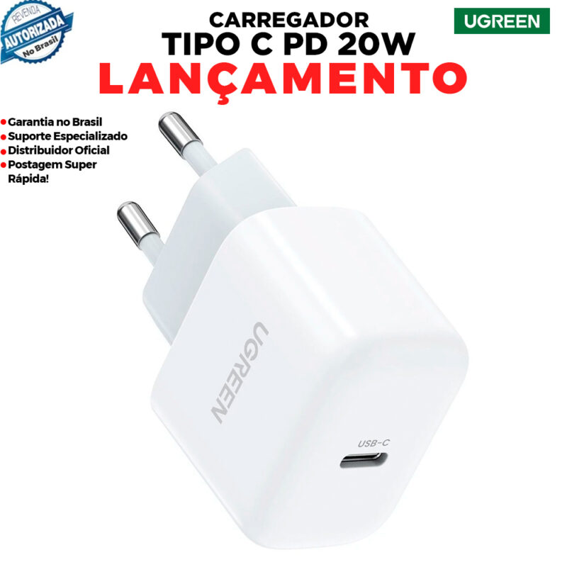 Carregador Ugreen CD241 Micro Usb Tipo C PD 20W Branco