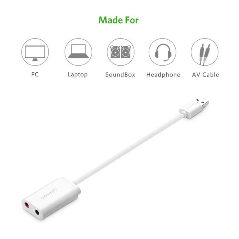 Adaptador de Áudio Externo Ugreen 2 em 1 Usb 2.0 Branco
