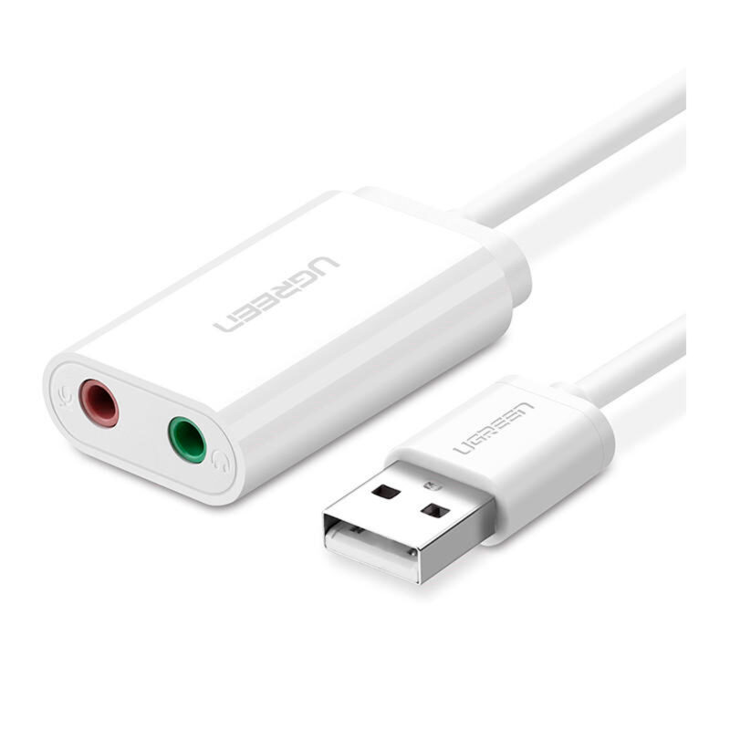 Adaptador de Áudio Externo Ugreen 2 em 1 Usb 2.0 Branco