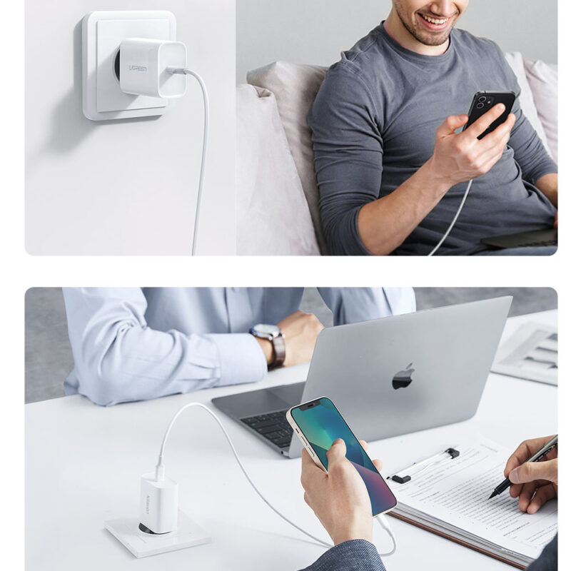 Carregador iPhone Ugreen 20W Cabo Lightning Usb C Certif Mfi