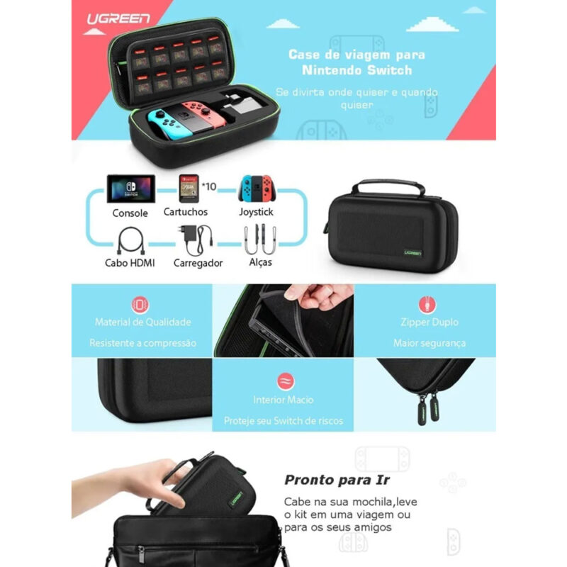 Case Bag Bolsa Estojo Ugreen para Nintendo Switch Preto