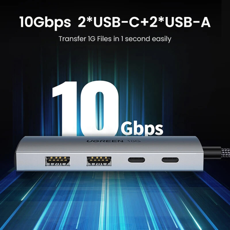 Hub Adaptador Ugreen 4 in 1 Usb C p/Usb A 3.2 Cinza Espacial