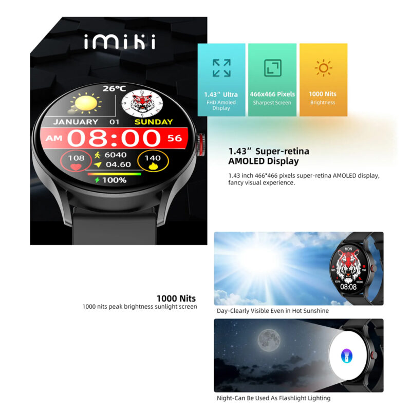 Smartwatch Imiki Tg1 Chamada Bt 5.2 Tela 1.43 Função Fitness