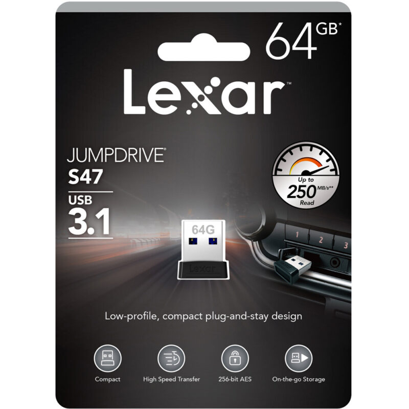 Pen Drive Lexar 64gb Jumpdrive S47 Usb 3.1 250Mbs Preto