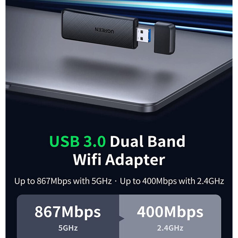 Ugreen Adaptador de Rede Wifi AC1300 Usb 3.0 Dual Band Preto