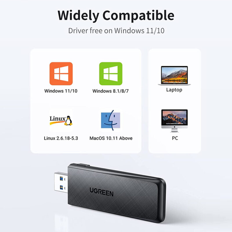Ugreen Adaptador de Rede Wifi AC1300 Usb 3.0 Dual Band Preto