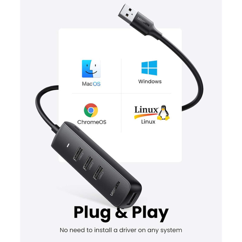 Ugreen Hub Adaptador Usb 3.0 com Porta Alimentação Micro Usb