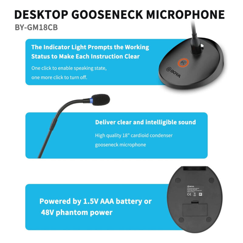 Microfone de Mesa Boya Gooseneck Video Conferencia Streaming