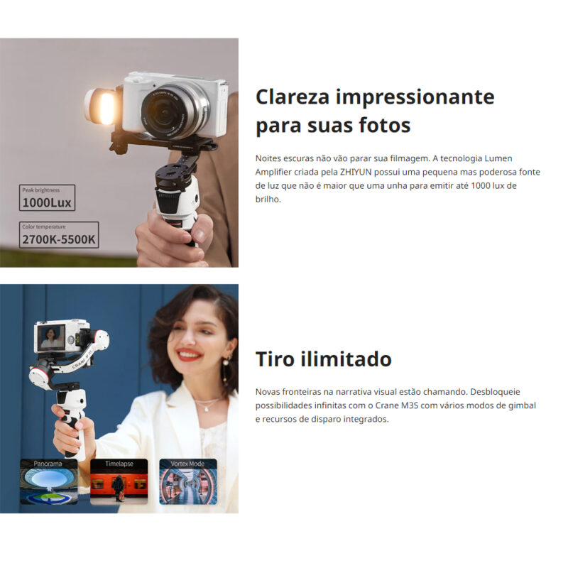 Estabilizador Zhiyun Crane M 3s Gimbal p/ Câmeras Smartphone