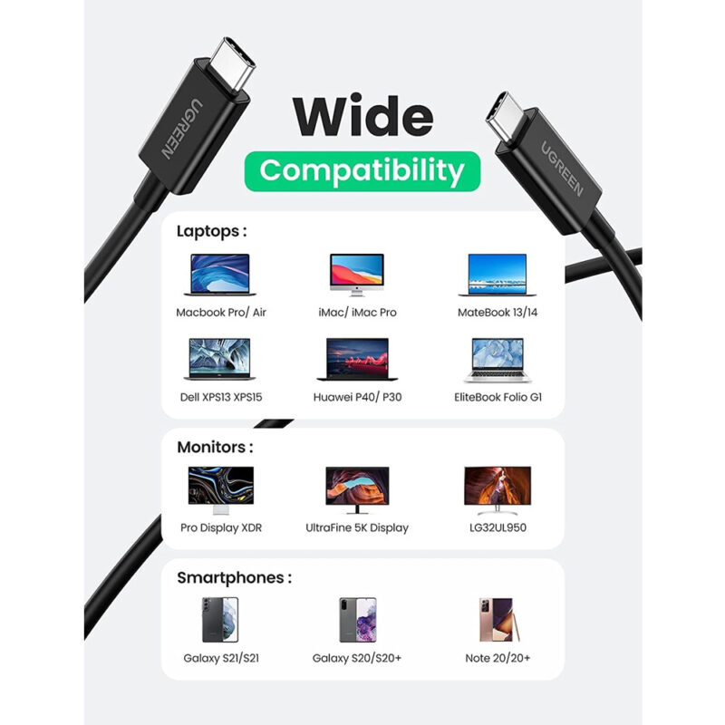 Cabo Thunderbolt 4 Ugreen Usb C Macho para Macho 0.8M Preto