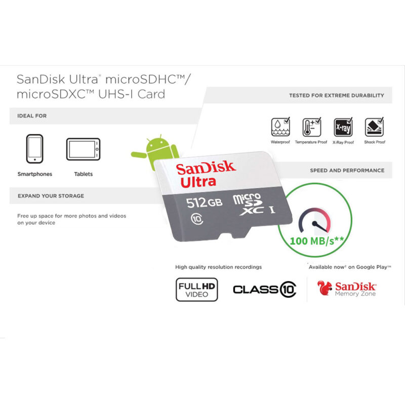 Cartão Memória MicroSd Sandisk 512gb Micro Sd Ultra 100Mbs