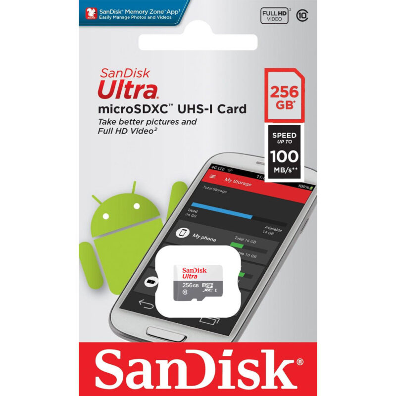 Cartão Memória MicroSd Sandisk 256gb Micro Sd Ultra 100Mbs
