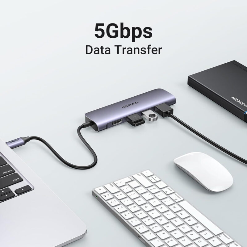 Hub Adaptador Multifuncional Ugreen 6 em 1 p/Usb-C Cinza