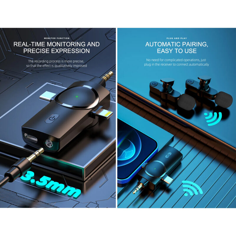 Microfone Sem Fio Vimai 3 em 1 Plug Universal Lapela Preto