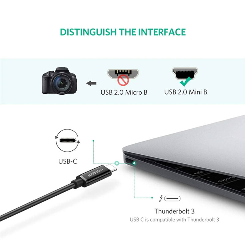Cabo de Dados Ugreen Usb Tipo C Macho p/Usb B Macho 1M Preto