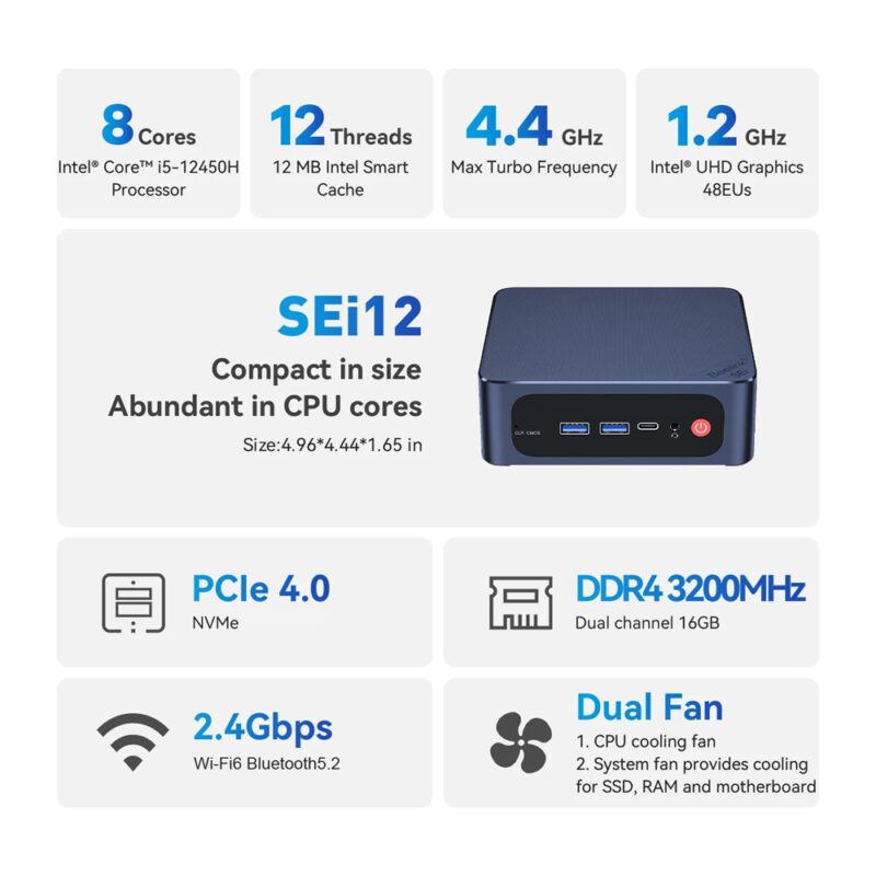 Mini Pc Beelink Sei 12 1Tb 16gb Intel Core i5 12450H 220V