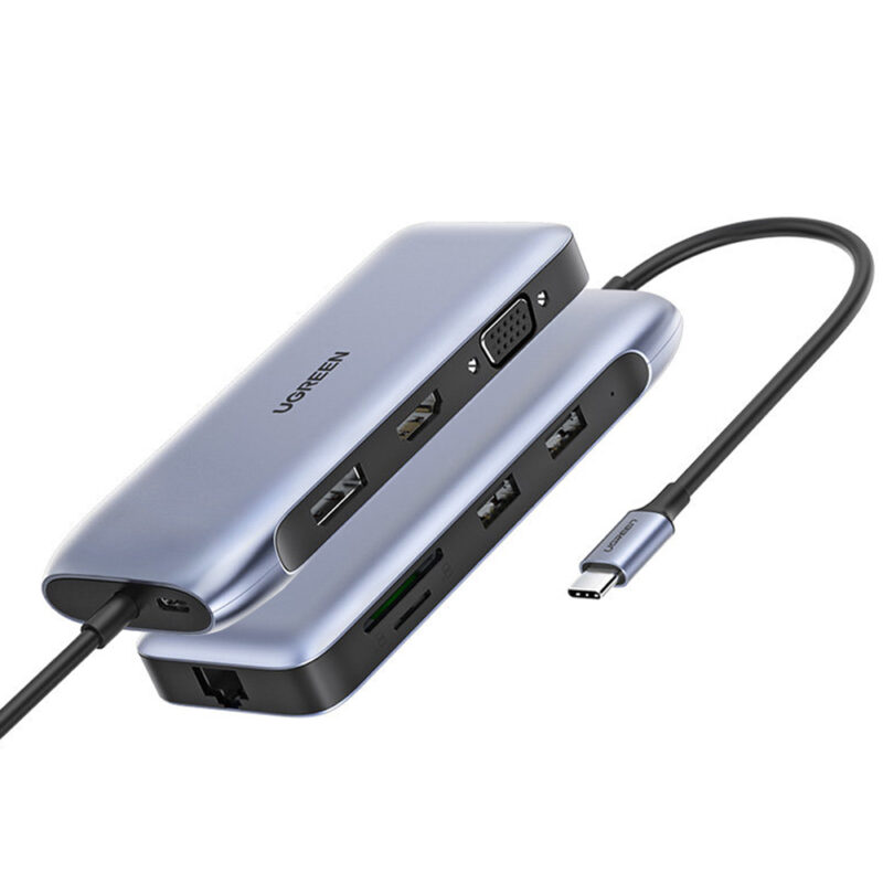 Hub Adaptador Ugreen 9 em 1 p/Usb-C 1080P + Porta Dp Cinza