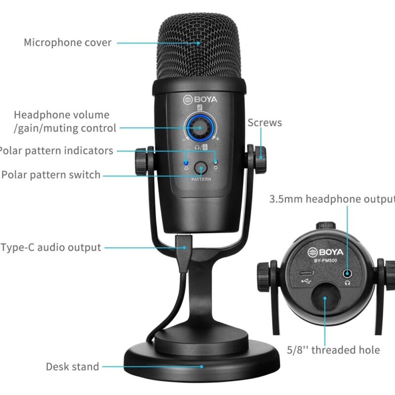 Microfone de Mesa Boya By-pm500 Estúdio Gravação Preto