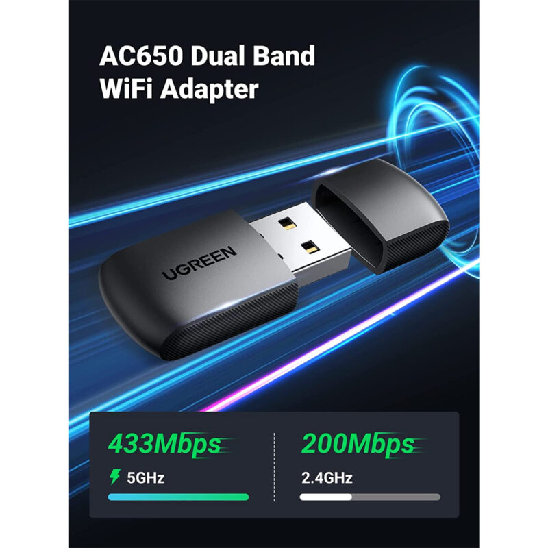 Ugreen Adaptador de Rede Wifi AC650 11ac Dual Band Preto