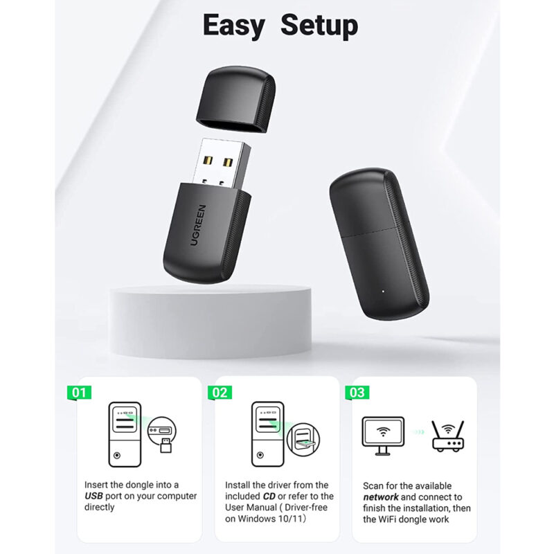 Ugreen Adaptador de Rede Wifi AC650 11ac Dual Band Preto
