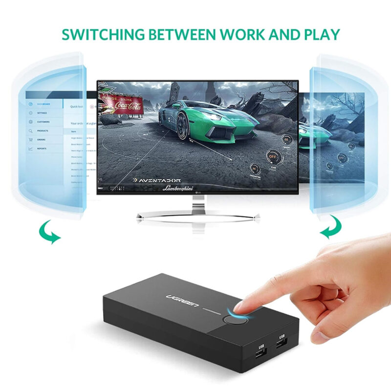 Hub Comutador Ugreen Kvm Switch 2 in 4 Usb 2.0/Vga Preto